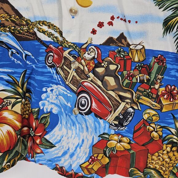 Vintage Kalaheo Shirt Mens Medium Hawaiian Button Up‎ Christmas Theme Beach M - Picture 4 of 11